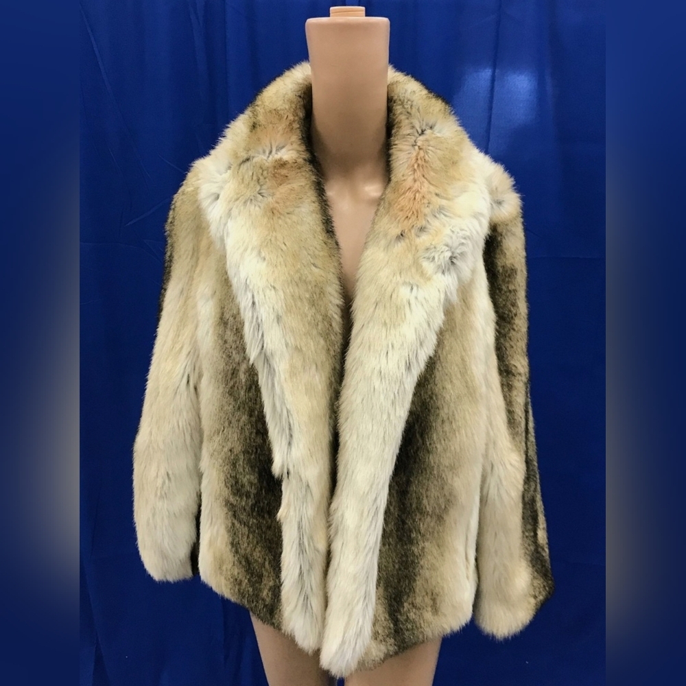Sportowne Designer Animal Fur Coat Beige Brown Jacket - Size 12